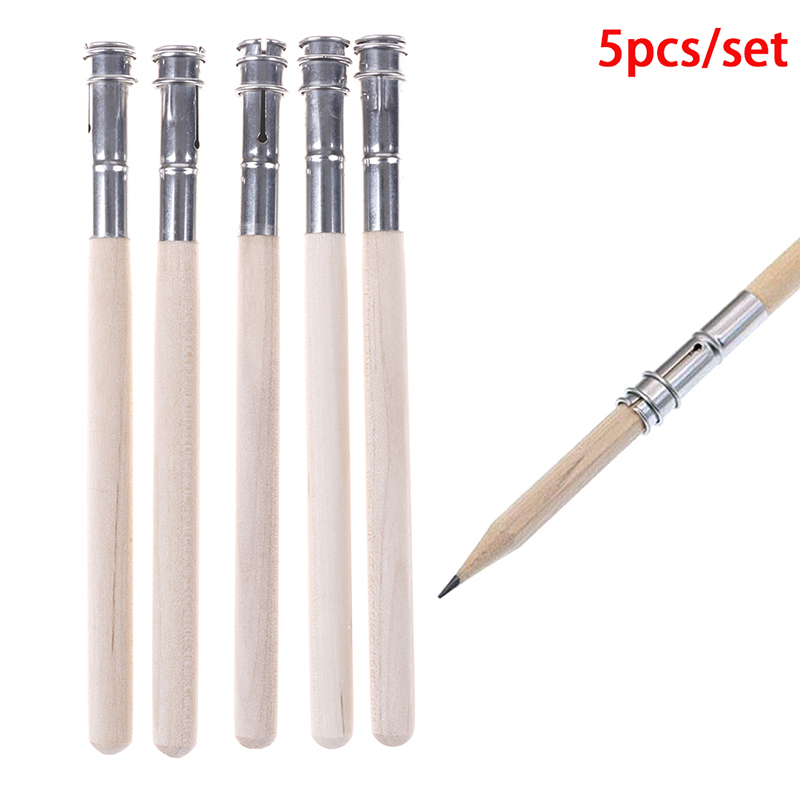 5Pcs 연필 Extender 조정 가능한 나무 Lengthener 홀더 그림 그리기 도구